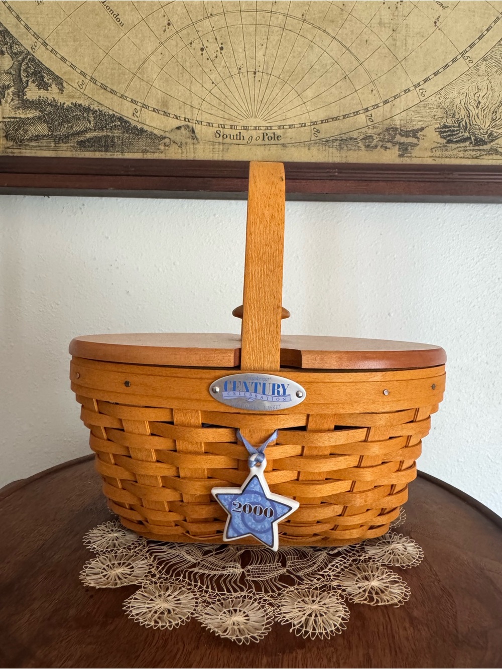 Y2K Longaberger Basket Century Celebration with plastic insert and star lid.
